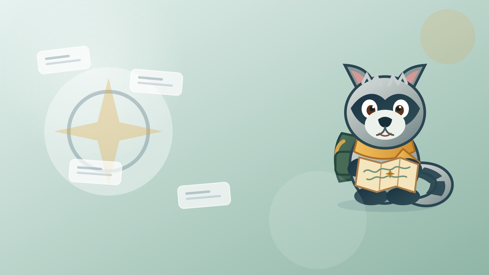 Roscoe the raccoon surrounded by colorful name cards for the rare boy name quiz