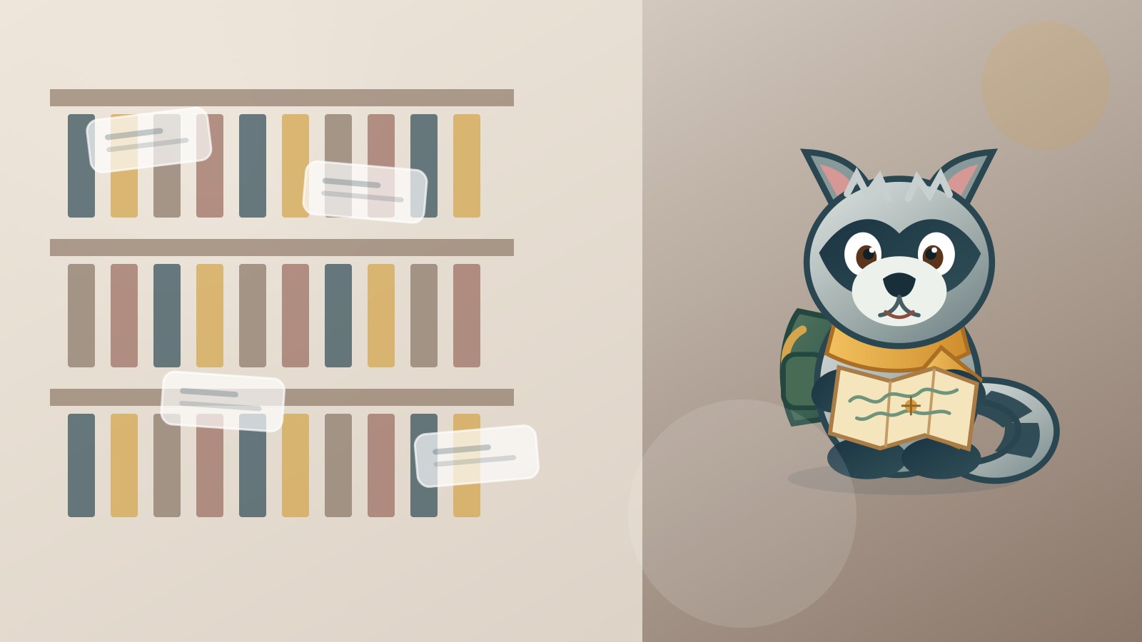 Roscoe the Raccoon reading among old books and a fountain pen for rare literary boy names